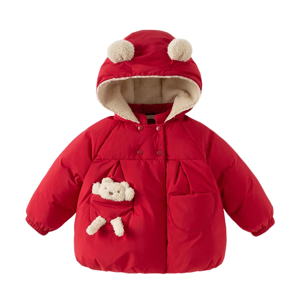 Girls Thick Plush Down Jacket – Warm Waterproof Coat