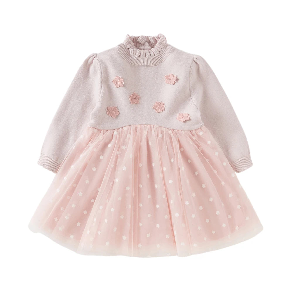 Girl Velvet Flower Sweater Dress – Winter Warm Style