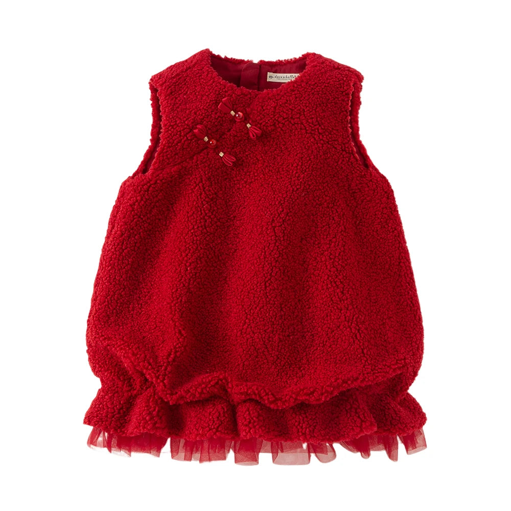 Baby Girl Plush Ruffled Dress – Winter Princess Style