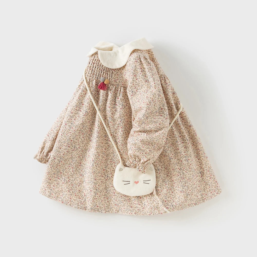 Baby Girl Floral Print Dress – Thick Cotton Winter Style