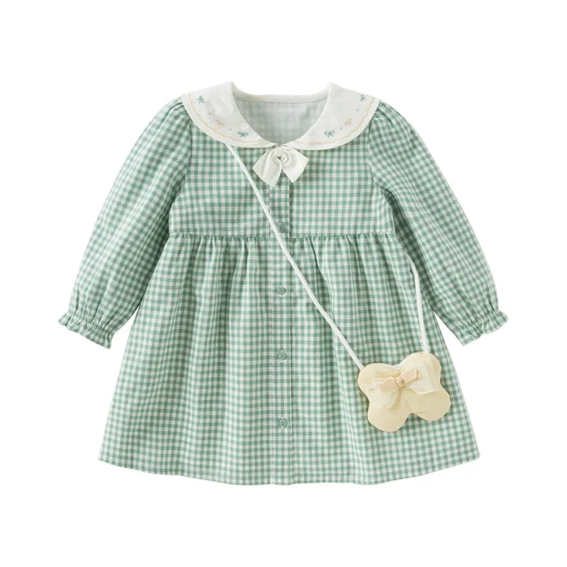 Girl Plaid Cotton Dress – Spring Autumn Princess Style