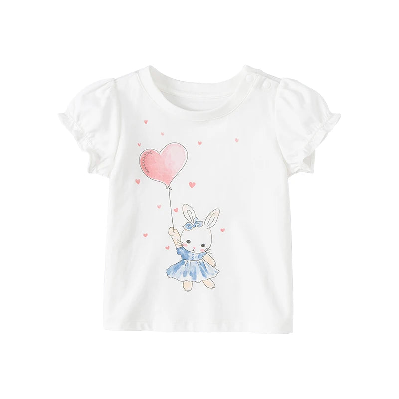 Baby Girl Cotton Puff Sleeve Tee – White