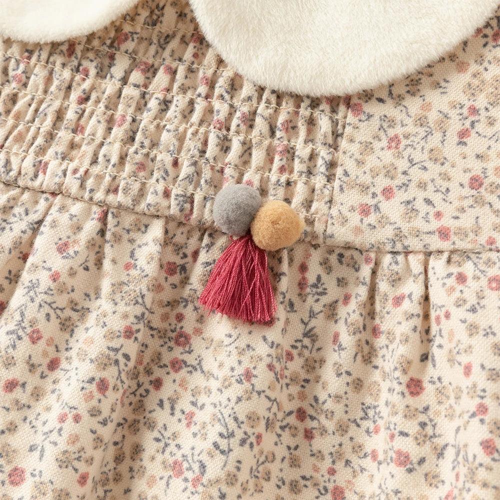 Baby Girl Floral Print Dress – Thick Cotton Winter Style