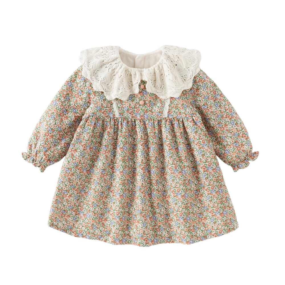 Baby Girl Plush Floral Dress – Warm Autumn Look