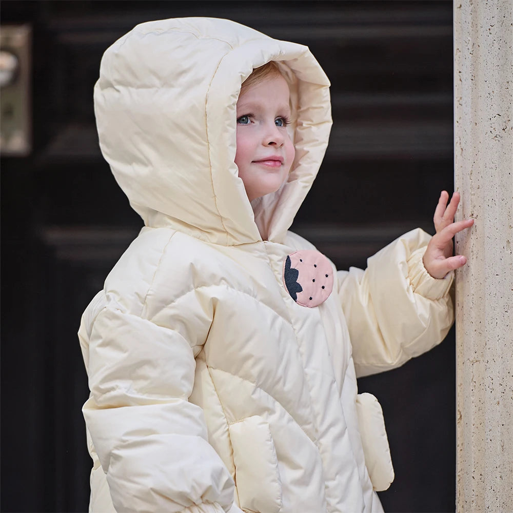 Girls Short Thick Down Jacket – Plush Hooded Coat