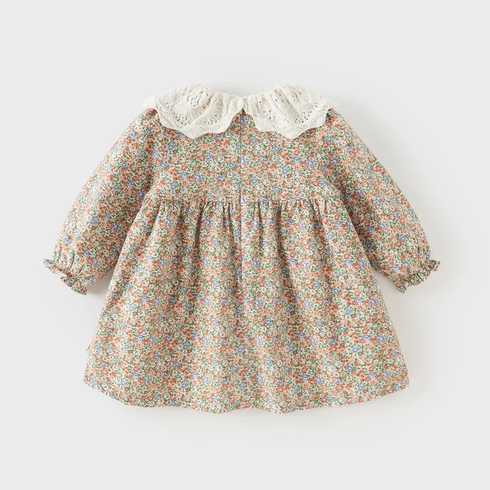Baby Girl Plush Floral Dress – Warm Autumn Look