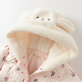 Girls Hooded Printed Down Jacket – Pink Winter Coat