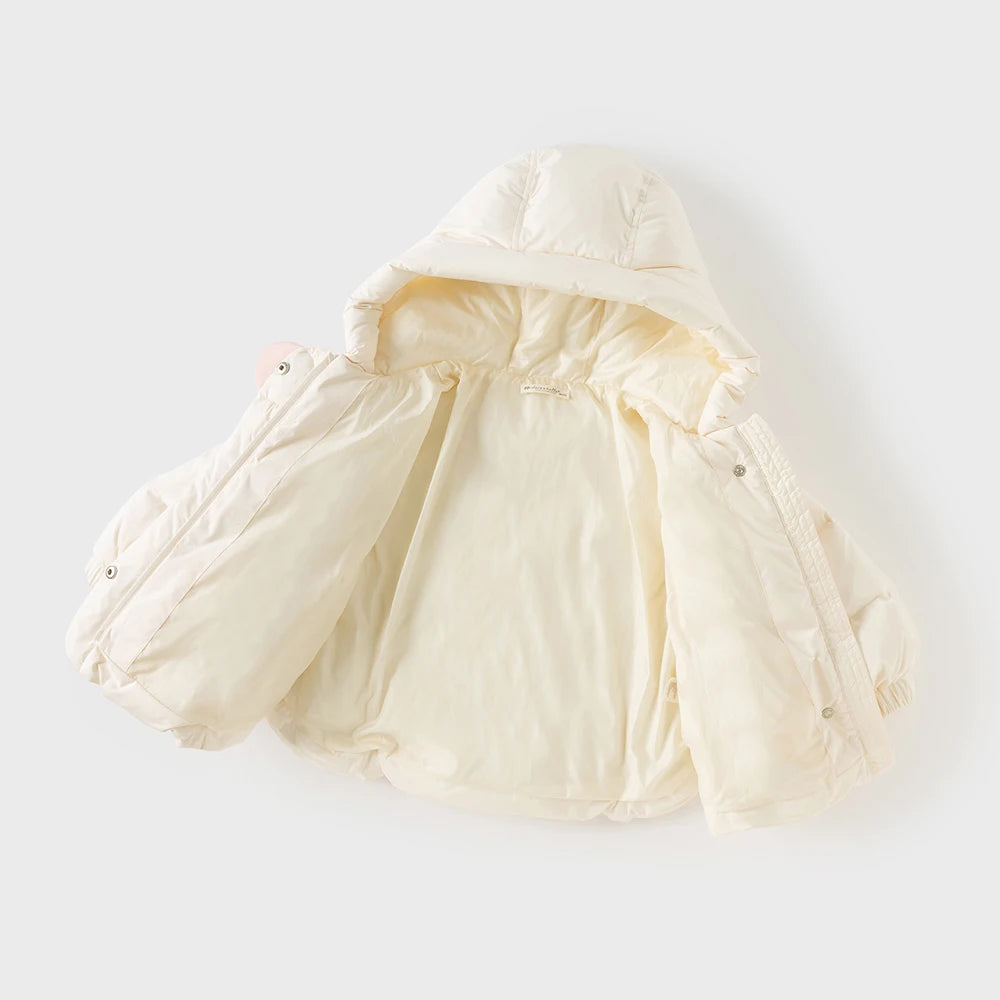 Girls Short Thick Down Jacket – Plush Hooded Coat