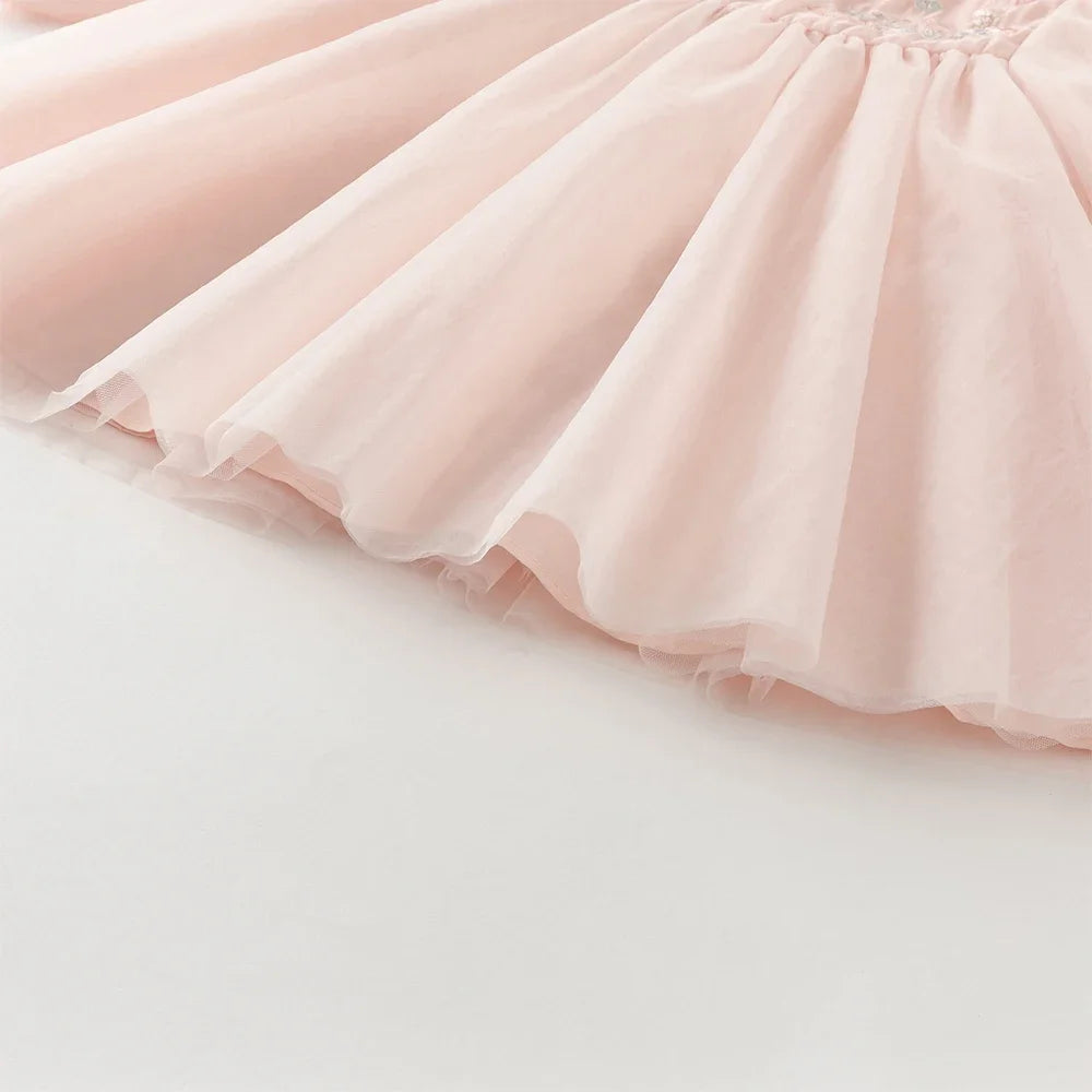 Baby Girl Hanfu-Style Mesh Dress – Pink Embroidery