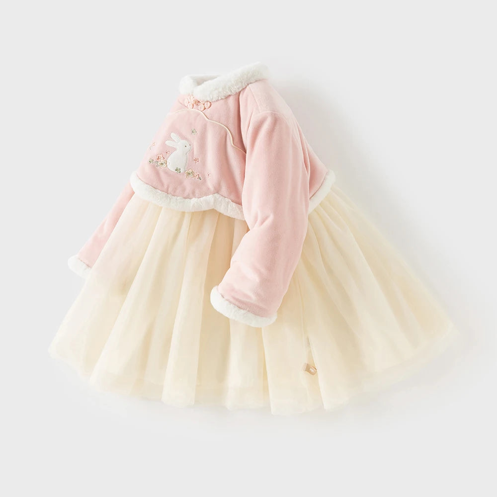 Baby Girl Velvet Mesh Dress – Rabbit Embroidery Design