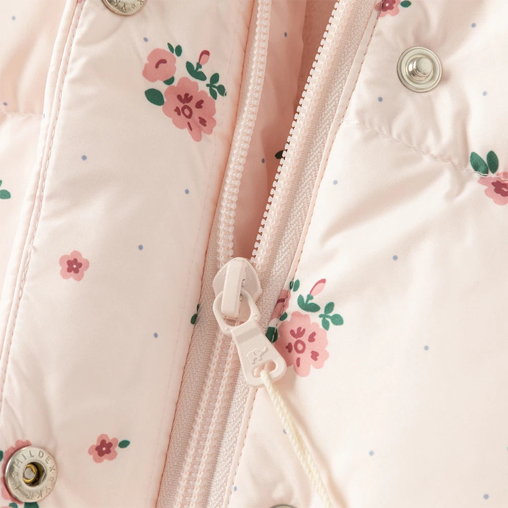 Girls Hooded Printed Down Jacket – Pink Winter Coat