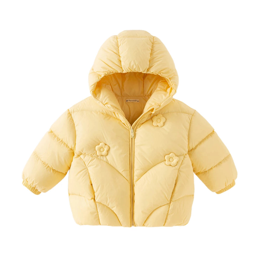 Girls Short Down Jacket – Plush Hooded Winter Coat