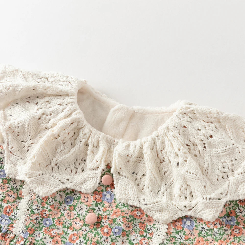 Baby Girl Plush Floral Dress – Warm Autumn Look