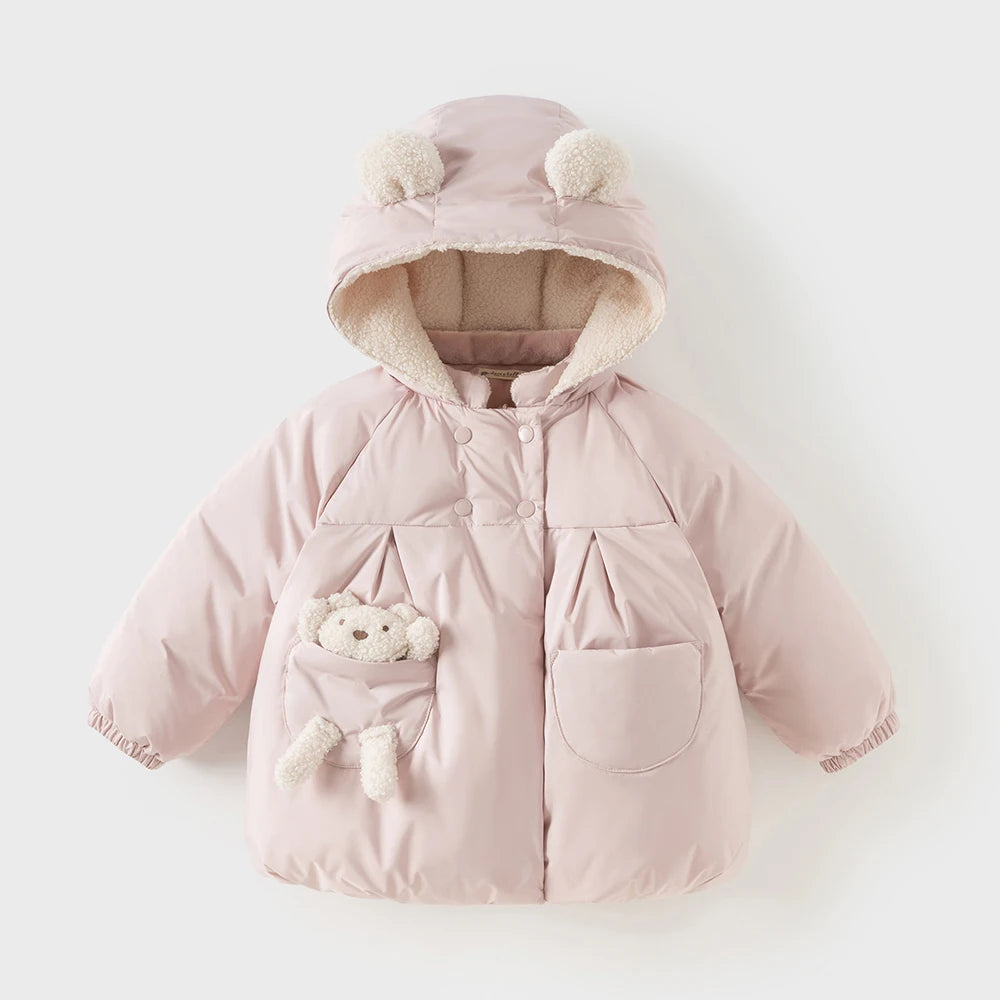 Girls Thick Plush Down Jacket – Warm Waterproof Coat