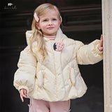 Girls Short Thick Down Jacket – Plush Hooded Coat