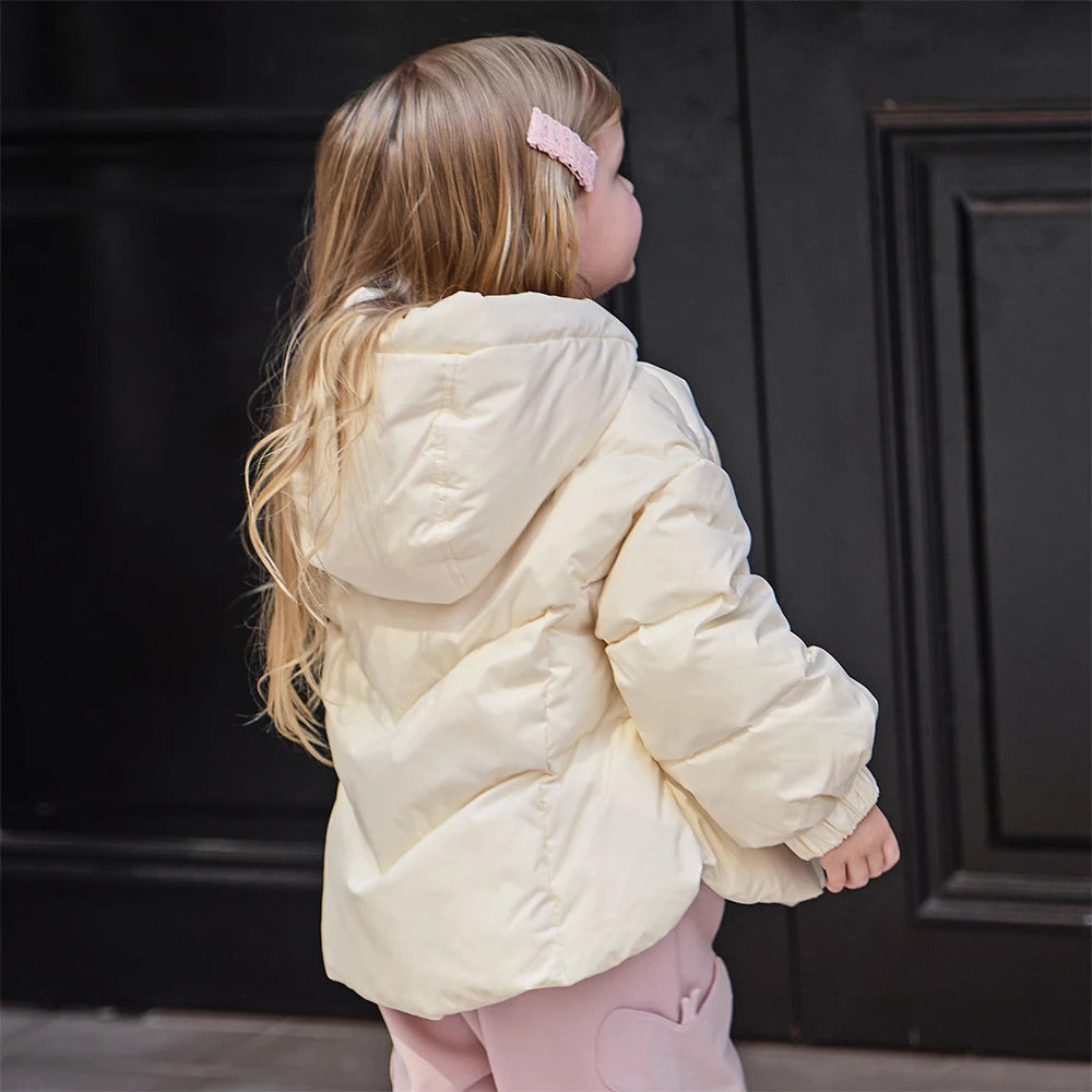 Girls Short Thick Down Jacket – Plush Hooded Coat
