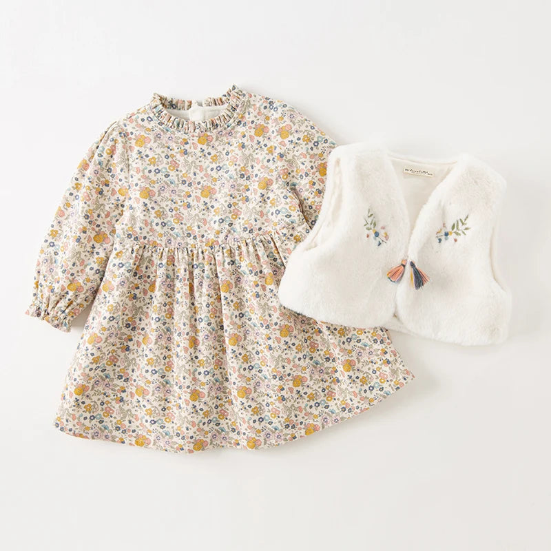 Girl Velvet Dress Set – 2-Piece Winter Outfit