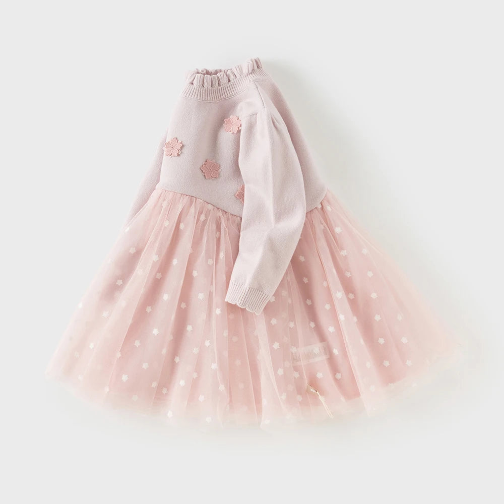 Girl Velvet Flower Sweater Dress – Winter Warm Style