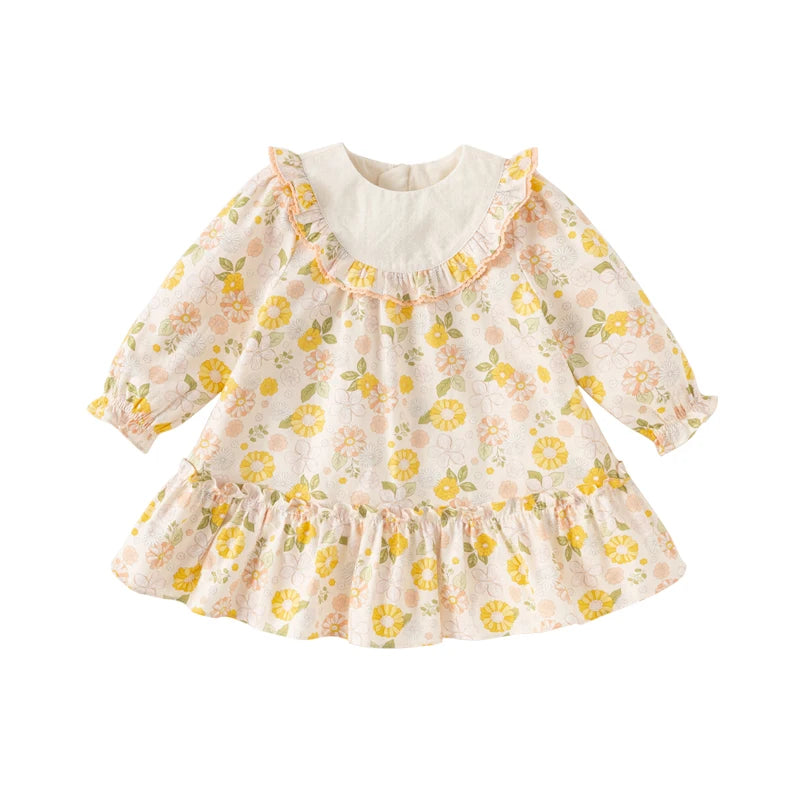 Girl Floral Cotton Dress – Long Sleeve Party Outfit