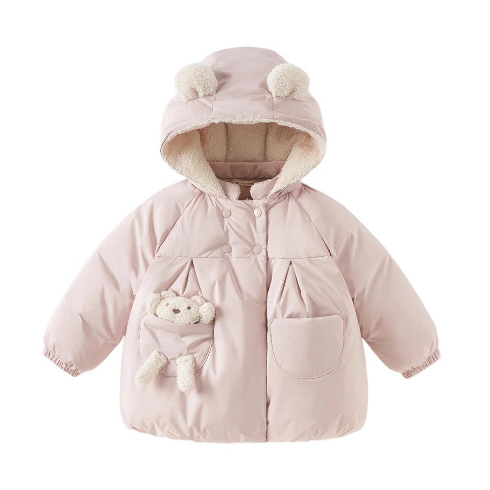 Girls Thick Plush Down Jacket – Warm Waterproof Coat