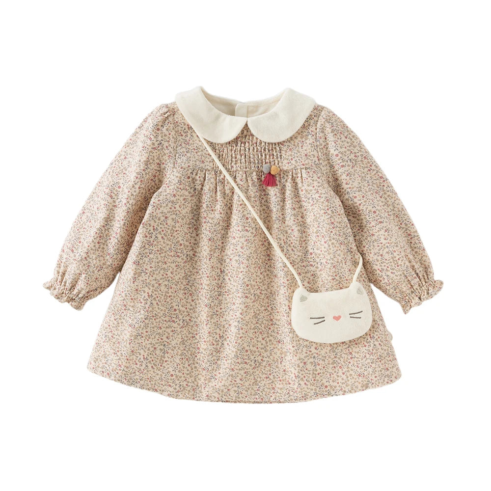 Baby Girl Floral Print Dress – Thick Cotton Winter Style