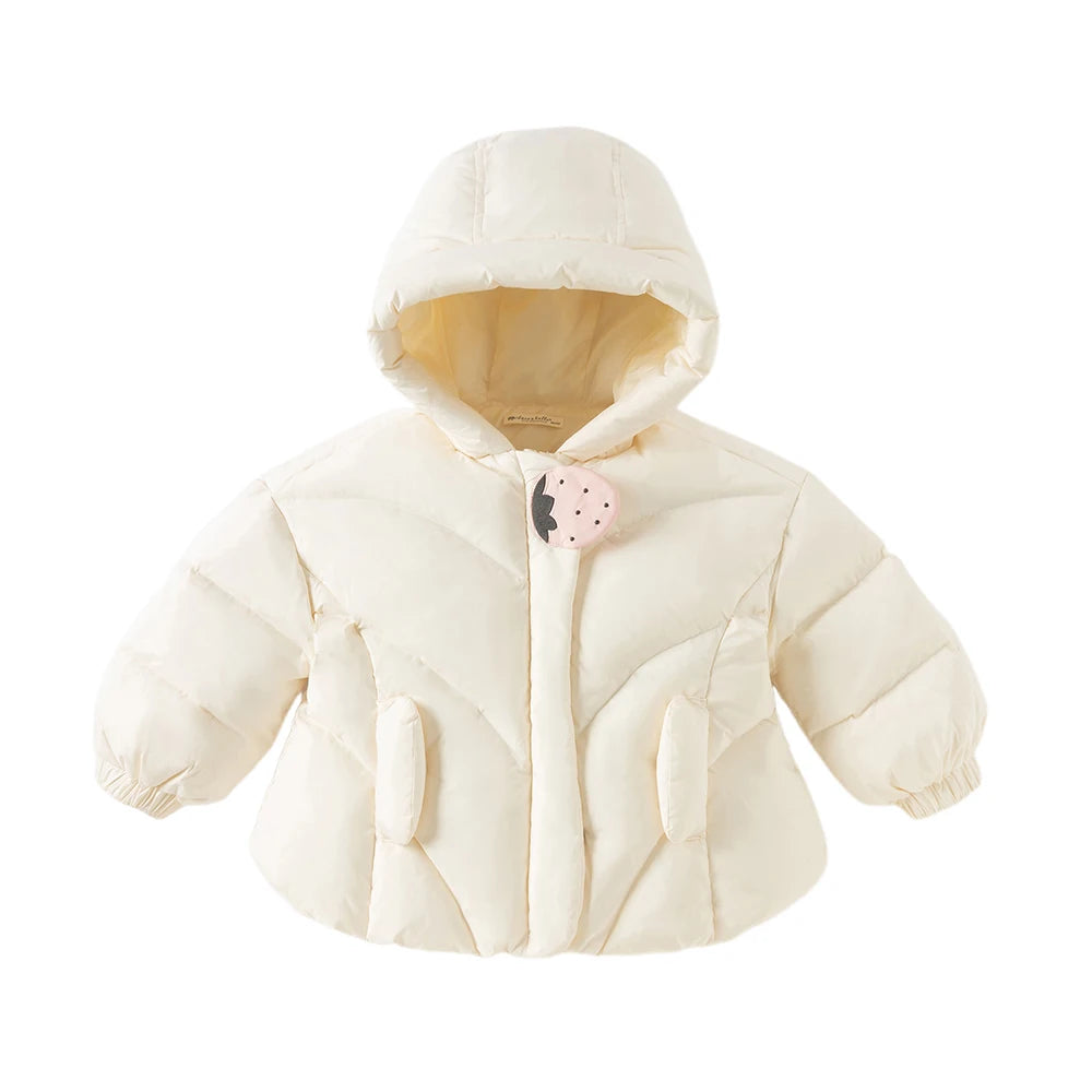 Girls Short Thick Down Jacket – Plush Hooded Coat