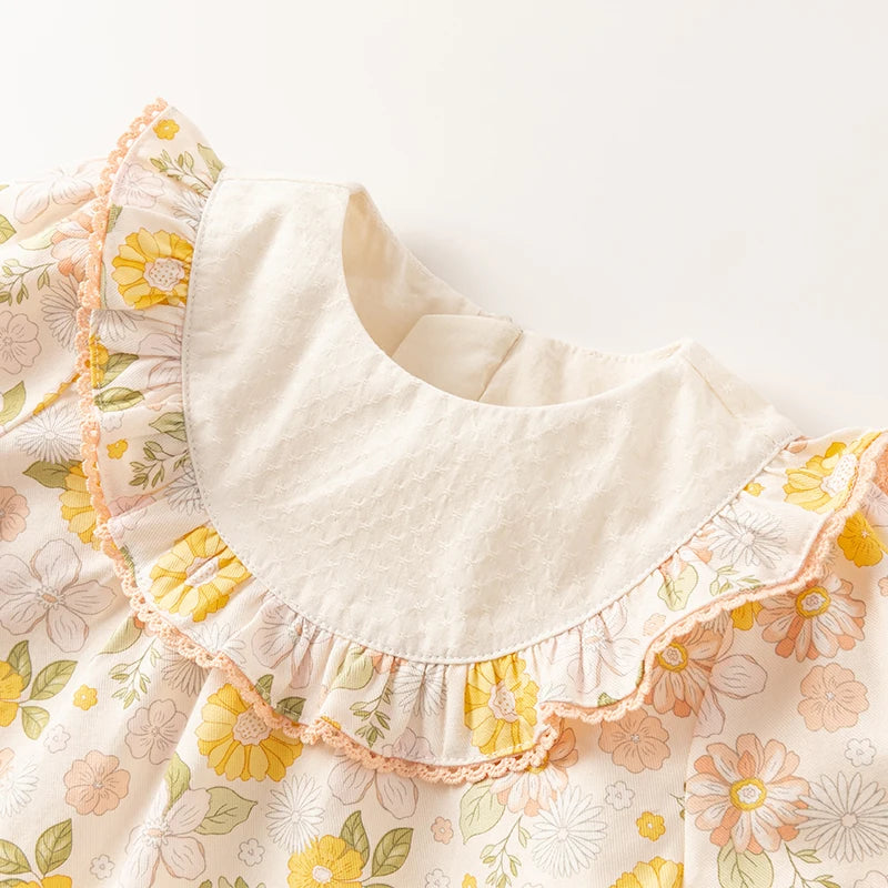 Girl Floral Cotton Dress – Long Sleeve Party Outfit