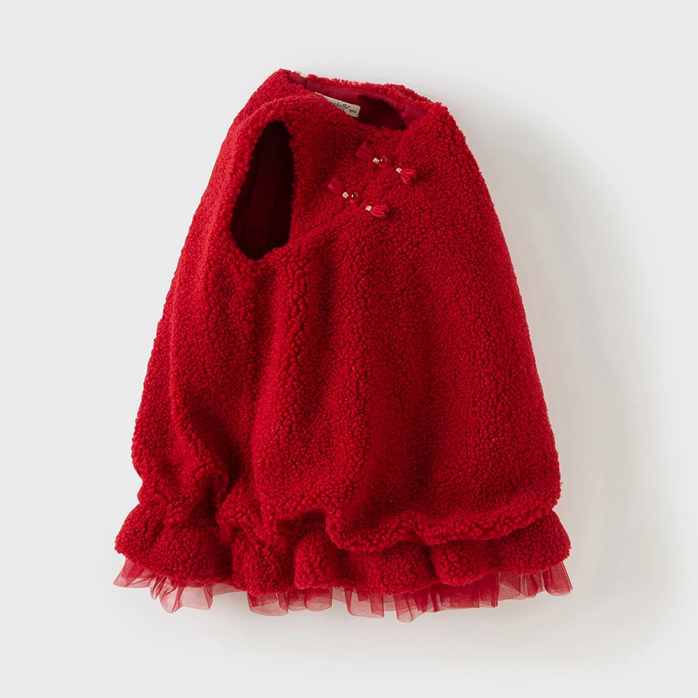 Baby Girl Plush Ruffled Dress – Winter Princess Style