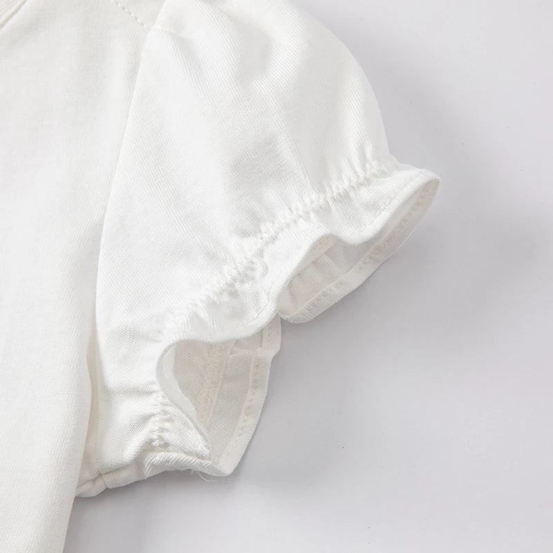Baby Girl Cotton Puff Sleeve Tee – White